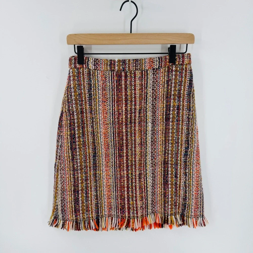 Maeve‎ by Anthropologie Tweed Fringe Skirt Women's Size 2 Multi Color Maximalist - Picture 8 of 8
